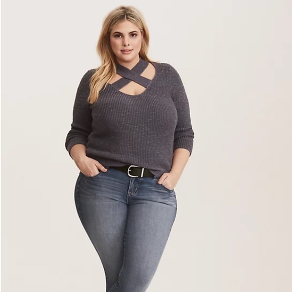 Torrid Cross Front Pullover Gray Sweater - Picture 2 of 8